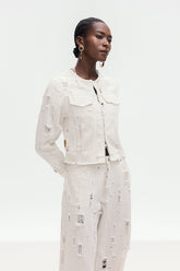 Bogusz Ağartılmış Yırtık Kot Ceket